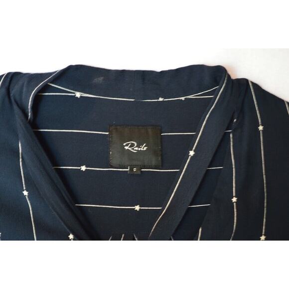 Rails Rhea Blouse Small Black Stars Stripes Neck Tie Long Sleeve - Picture 15 of 15